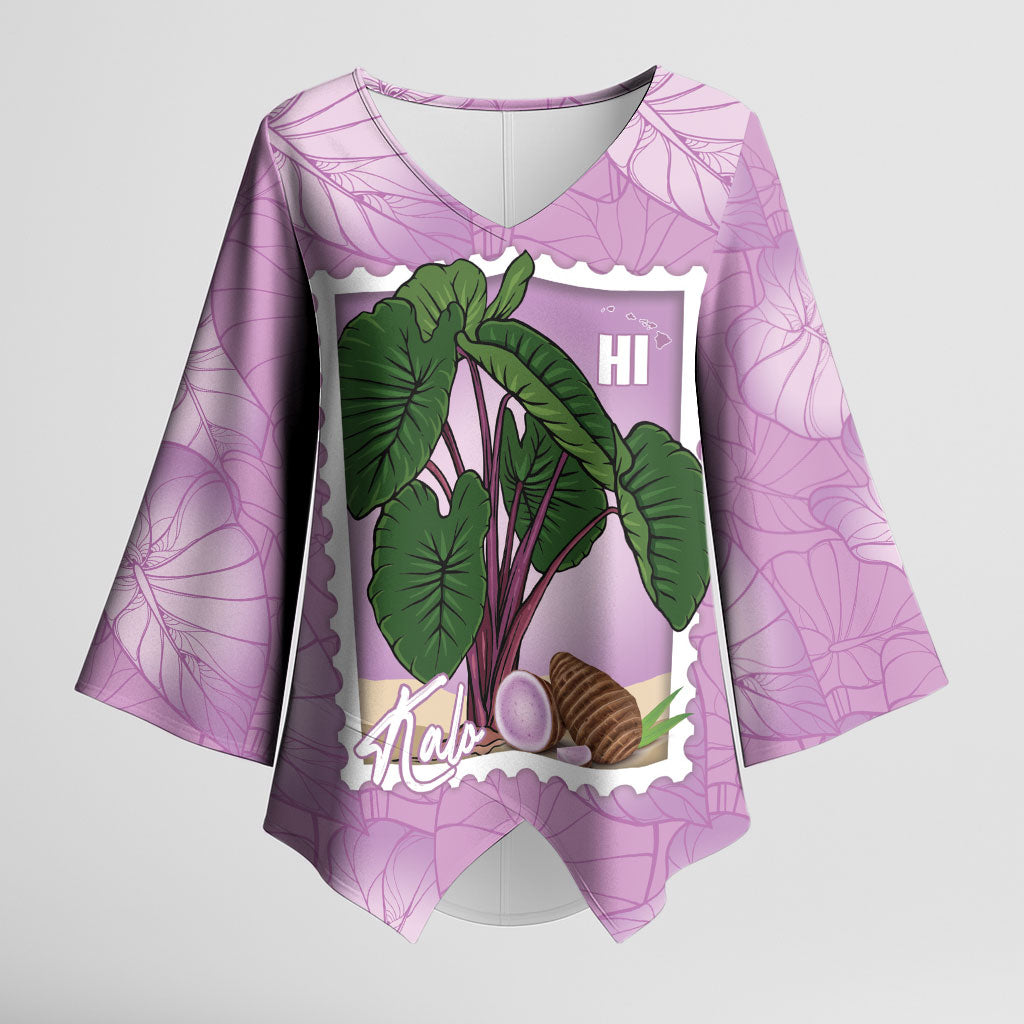 Aloha Hawaii Kalo Kimono Sleeve Blouse Hawaiian Taro Leaves Stylized Stamp