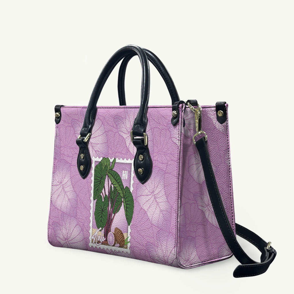 Aloha Hawaii Kalo Leather Bag Hawaiian Taro Leaves Stylized Stamp