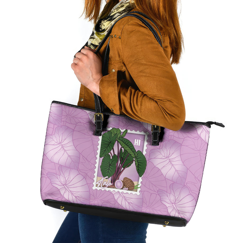 Aloha Hawaii Kalo Leather Tote Bag Hawaiian Taro Leaves Stylized Stamp