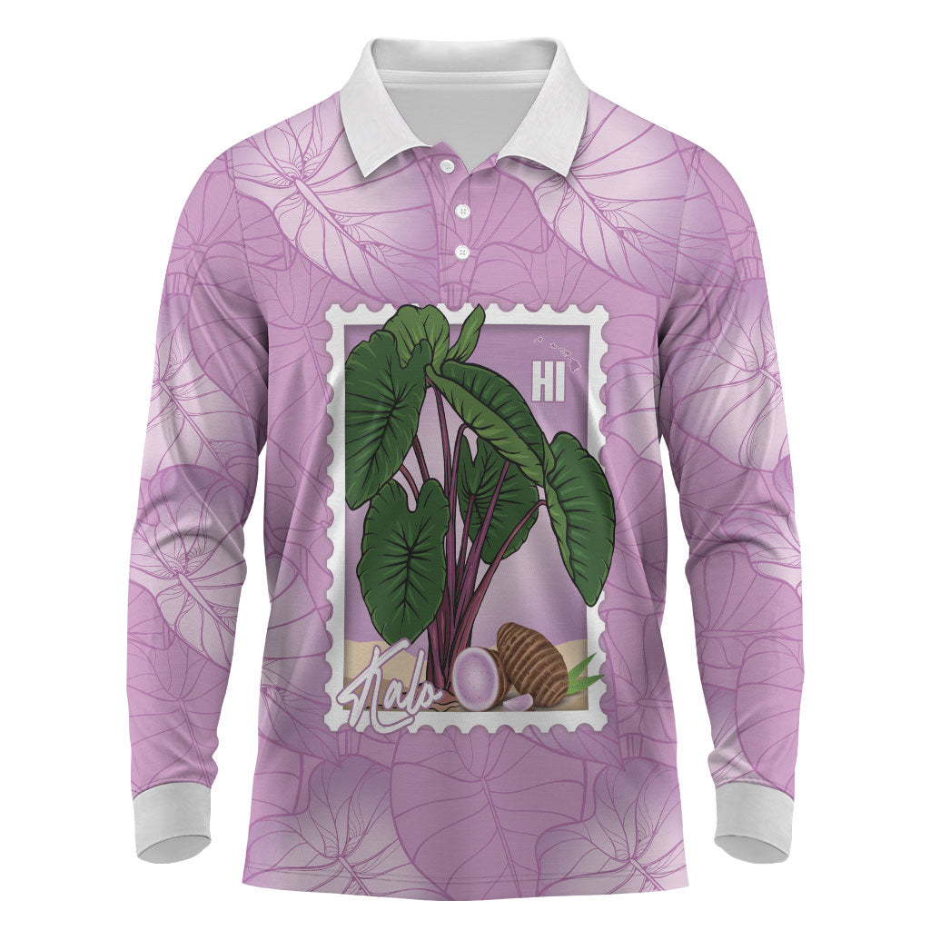 Aloha Hawaii Kalo Long Sleeve Polo Shirt Hawaiian Taro Leaves Stylized Stamp