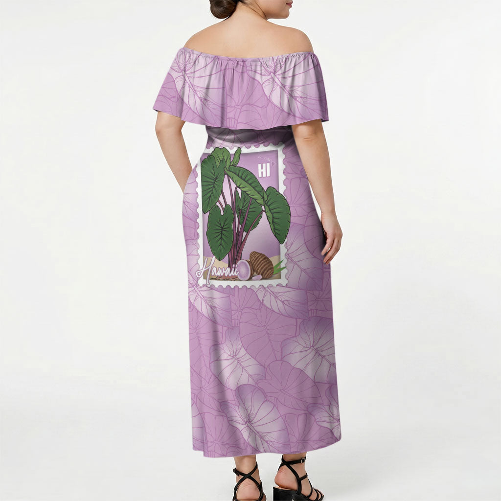 Aloha Hawaii Kalo Off Shoulder Maxi Dress Hawaiian Taro Leaves Stylized Stamp LT14 - Polynesian Pride