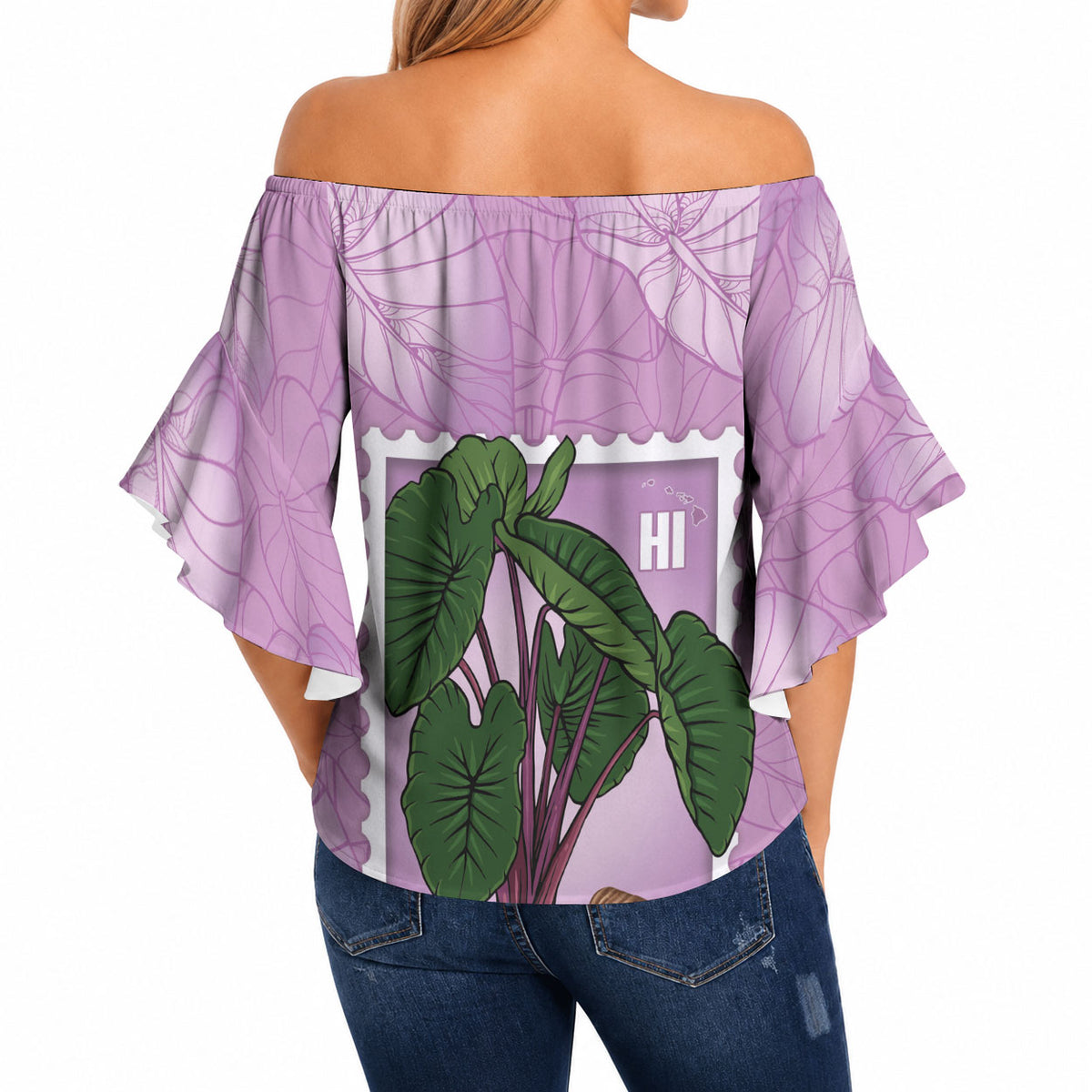 Aloha Hawaii Kalo Off Shoulder Wrap Waist Top Hawaiian Taro Leaves Stylized Stamp LT14 - Polynesian Pride