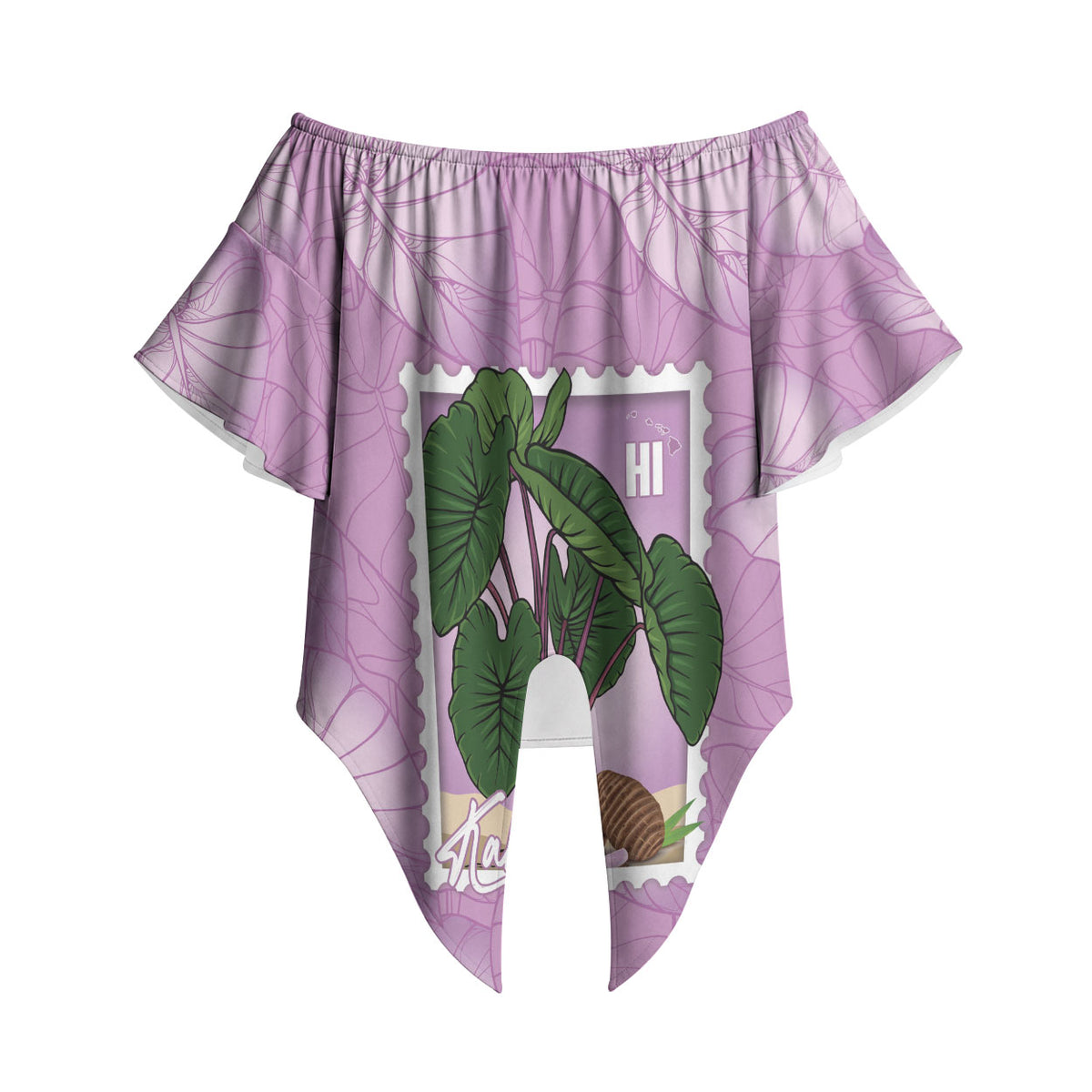 Aloha Hawaii Kalo Off Shoulder Wrap Waist Top Hawaiian Taro Leaves Stylized Stamp LT14 - Polynesian Pride