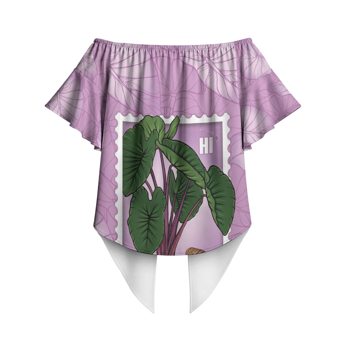 Aloha Hawaii Kalo Off Shoulder Wrap Waist Top Hawaiian Taro Leaves Stylized Stamp LT14 - Polynesian Pride