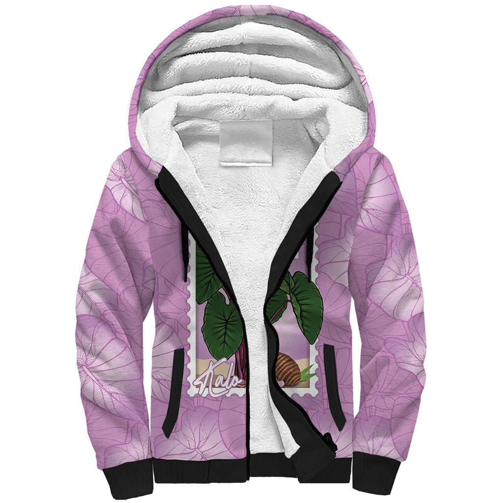 Aloha Hawaii Kalo Sherpa Hoodie Hawaiian Taro Leaves Stylized Stamp