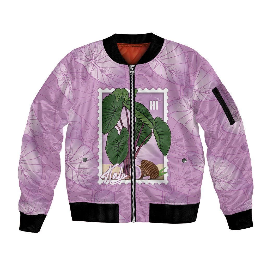 Aloha Hawaii Kalo Sleeve Zip Bomber Jacket Hawaiian Taro Leaves Stylized Stamp