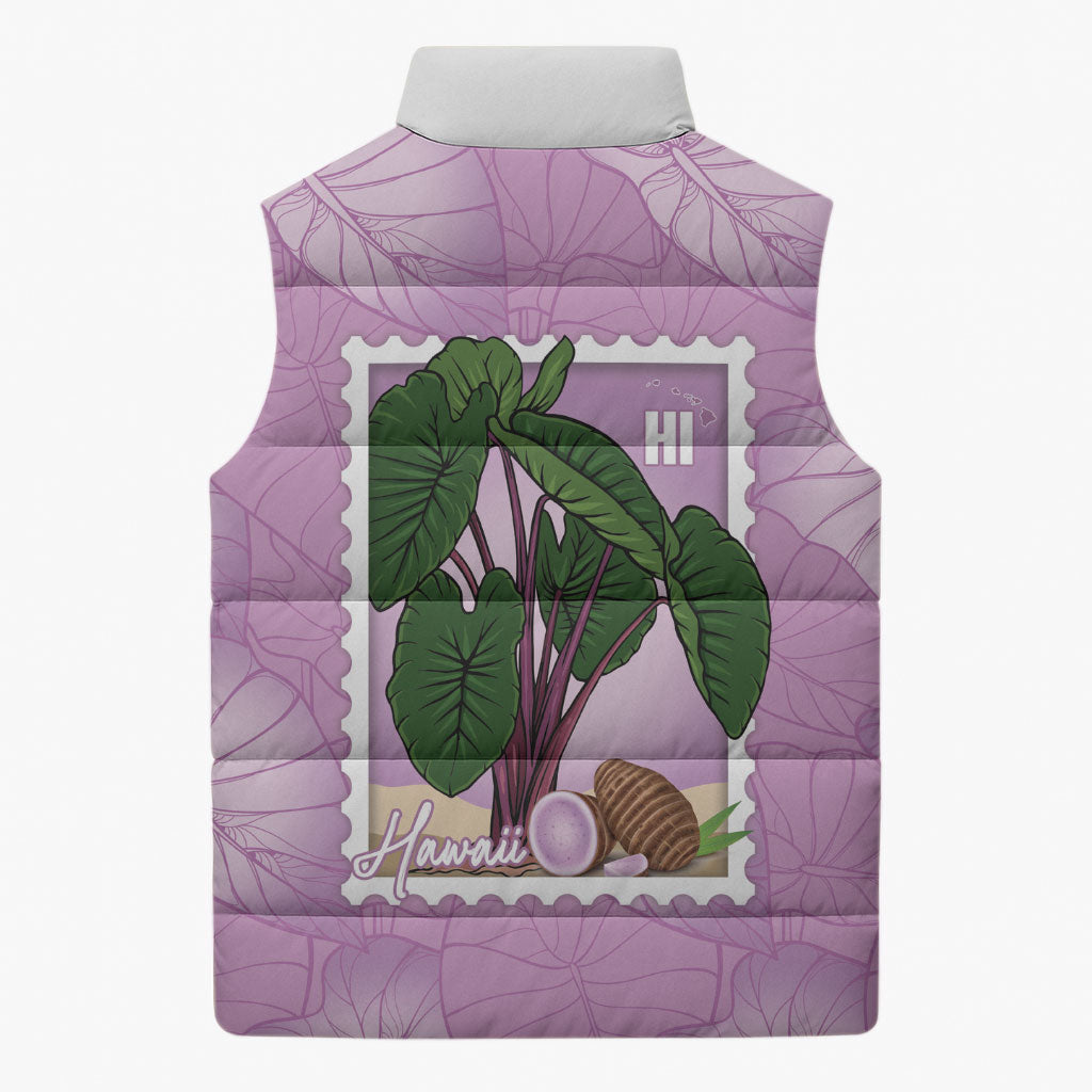 Aloha Hawaii Kalo Sleeveless Puffer Jacket Hawaiian Taro Leaves Stylized Stamp LT14 - Polynesian Pride