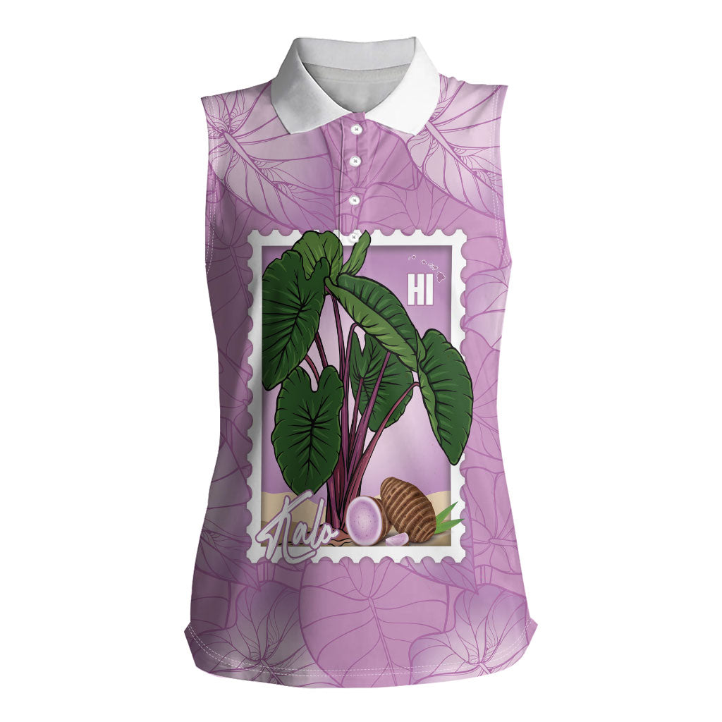Aloha Hawaii Kalo Women Sleeveless Polo Shirt Hawaiian Taro Leaves Stylized Stamp