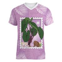 Aloha Hawaii Kalo Women V-Neck T-Shirt Hawaiian Taro Leaves Stylized Stamp LT14 Female Purple - Polynesian Pride