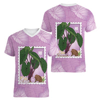 Aloha Hawaii Kalo Women V-Neck T-Shirt Hawaiian Taro Leaves Stylized Stamp LT14 - Polynesian Pride