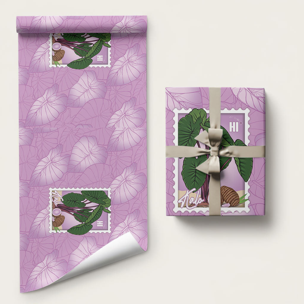Aloha Hawaii Kalo Wrapping Paper Hawaiian Taro Leaves Stylized Stamp
