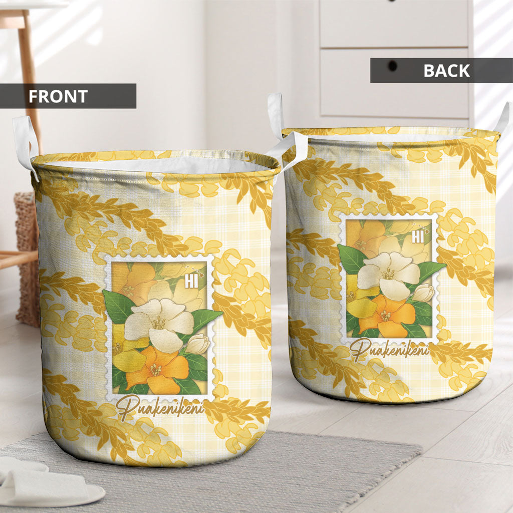 Aloha Hawaii Puakenikeni Laundry Basket Hawaiian Lei Palaka Motifs Stylized Stamp LT14 - Polynesian Pride