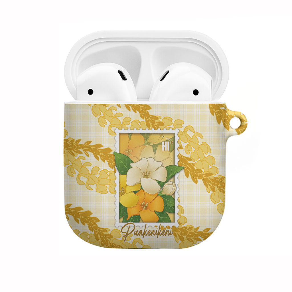 Aloha Hawaii Puakenikeni AirPods Case Hawaiian Lei Palaka Motifs Stylized Stamp