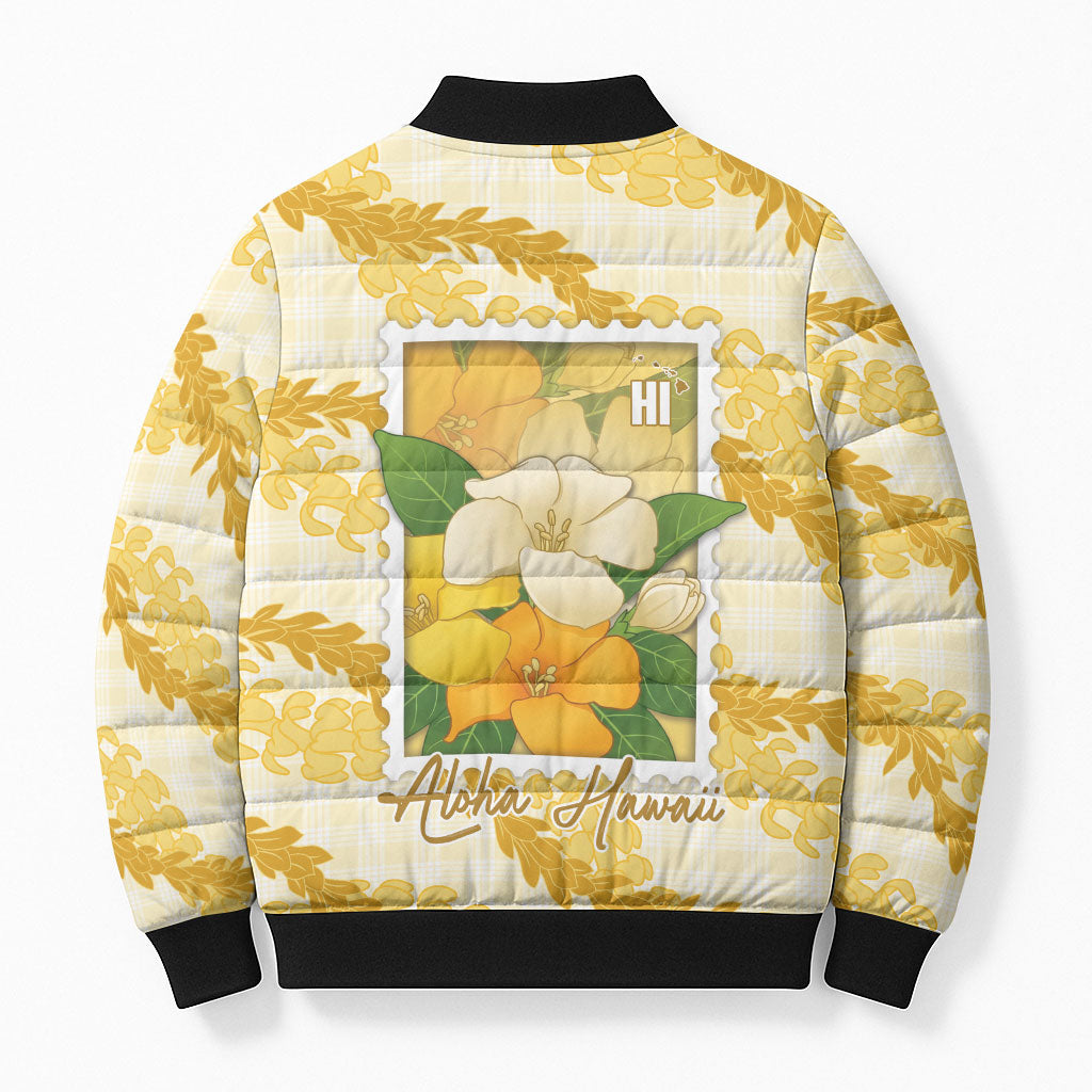 Aloha Hawaii Puakenikeni Bomber Puffer Jacket Hawaiian Lei Palaka Motifs Stylized Stamp LT14 - Polynesian Pride