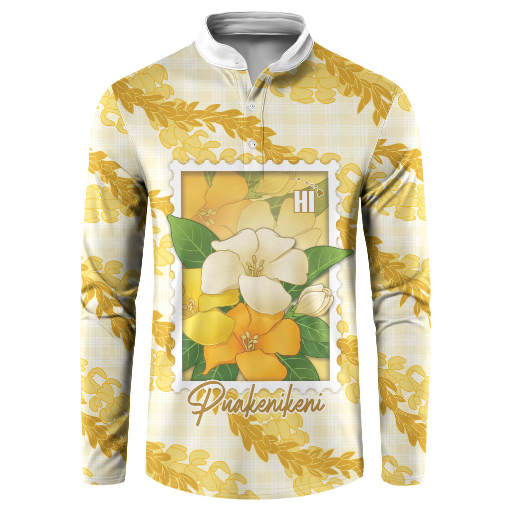 Aloha Hawaii Puakenikeni Button Sweatshirt Hawaiian Lei Palaka Motifs Stylized Stamp