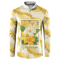 Aloha Hawaii Puakenikeni Button Sweatshirt Hawaiian Lei Palaka Motifs Stylized Stamp LT14 Yellow - Polynesian Pride