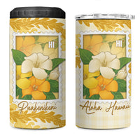 Aloha Hawaii Puakenikeni 4 in 1 Can Cooler Tumbler Hawaiian Lei Palaka Motifs Stylized Stamp LT14 One Size: 16 oz Yellow - Polynesian Pride