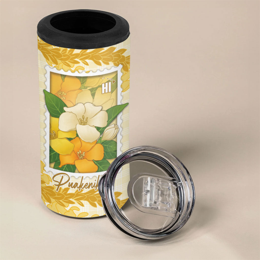 Aloha Hawaii Puakenikeni 4 in 1 Can Cooler Tumbler Hawaiian Lei Palaka Motifs Stylized Stamp LT14 - Polynesian Pride