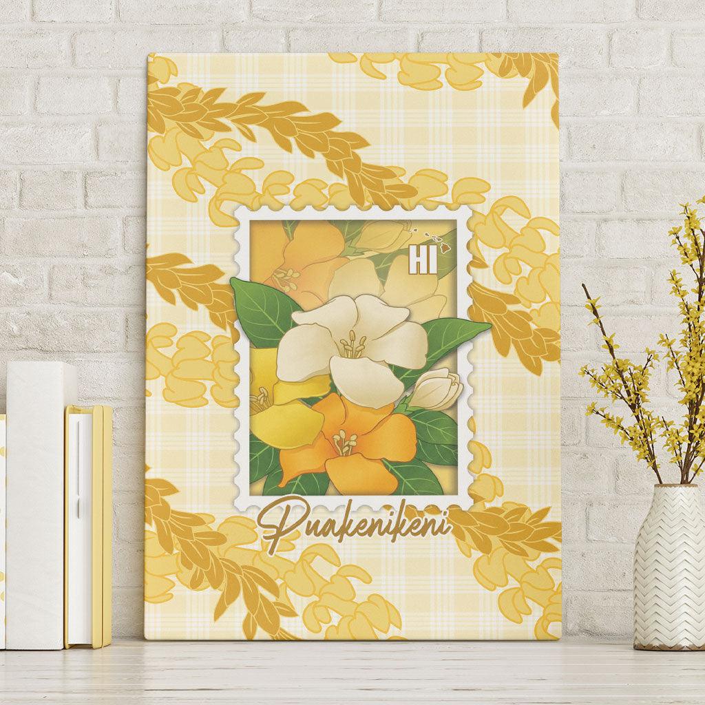 Aloha Hawaii Puakenikeni Canvas Wall Art Hawaiian Lei Palaka Motifs Stylized Stamp
