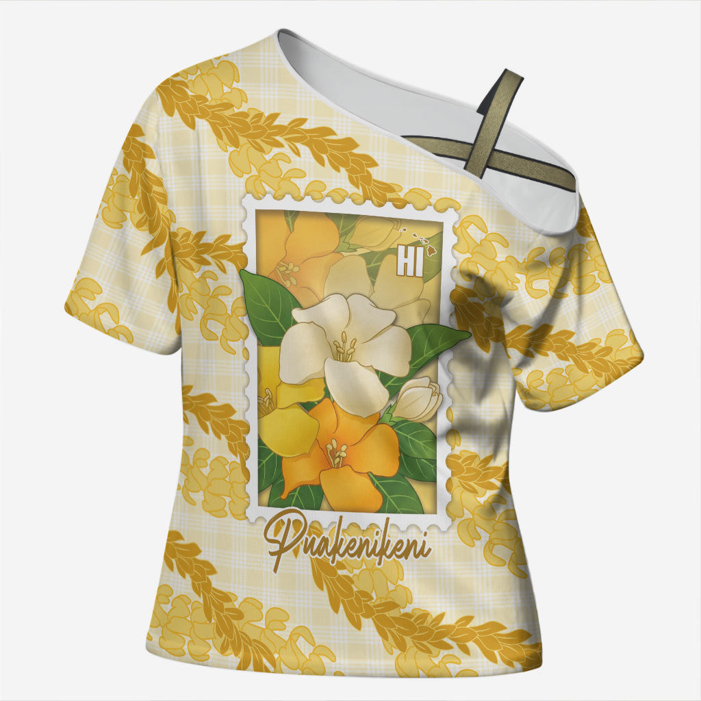 Aloha Hawaii Puakenikeni Cross Shoulder Shirt Hawaiian Lei Palaka Motifs Stylized Stamp
