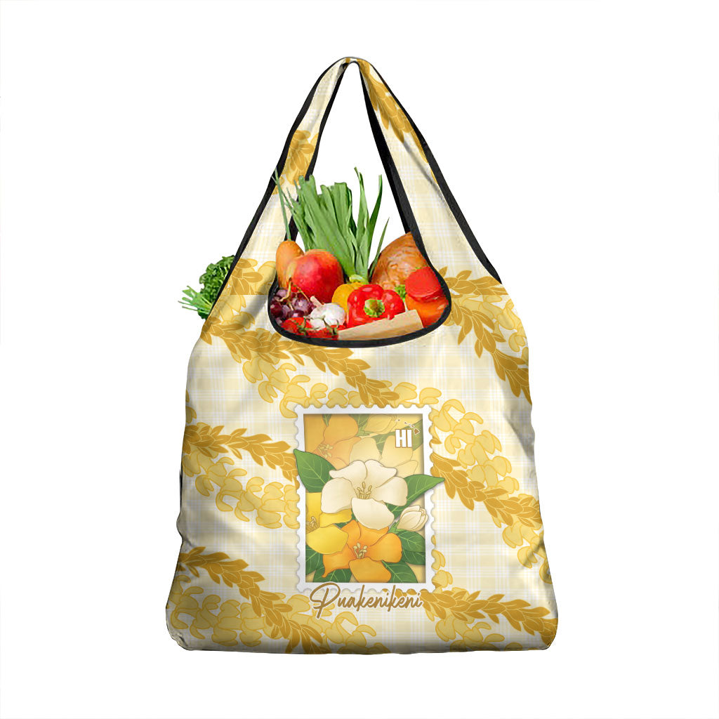 Aloha Hawaii Puakenikeni Grocery Bag Hawaiian Lei Palaka Motifs Stylized Stamp
