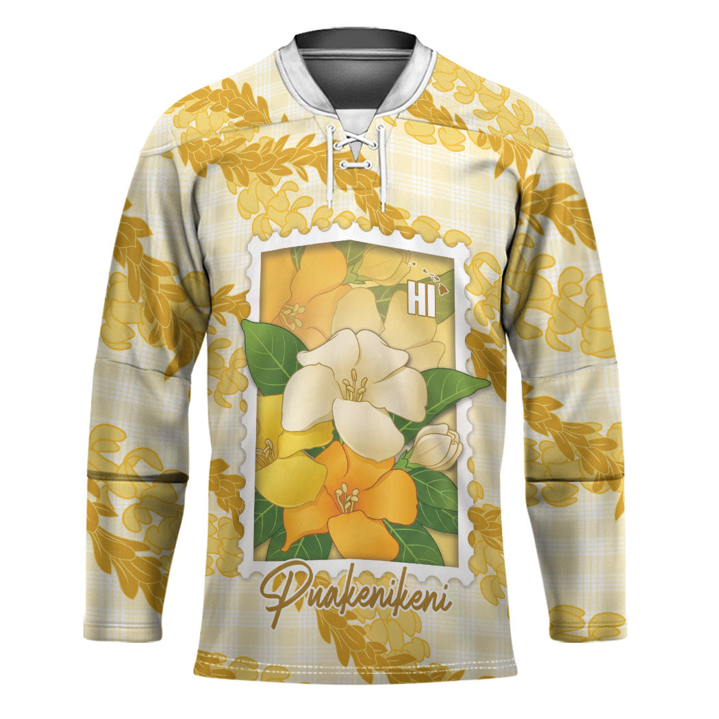 Aloha Hawaii Puakenikeni Hockey Jersey Hawaiian Lei Palaka Motifs Stylized Stamp