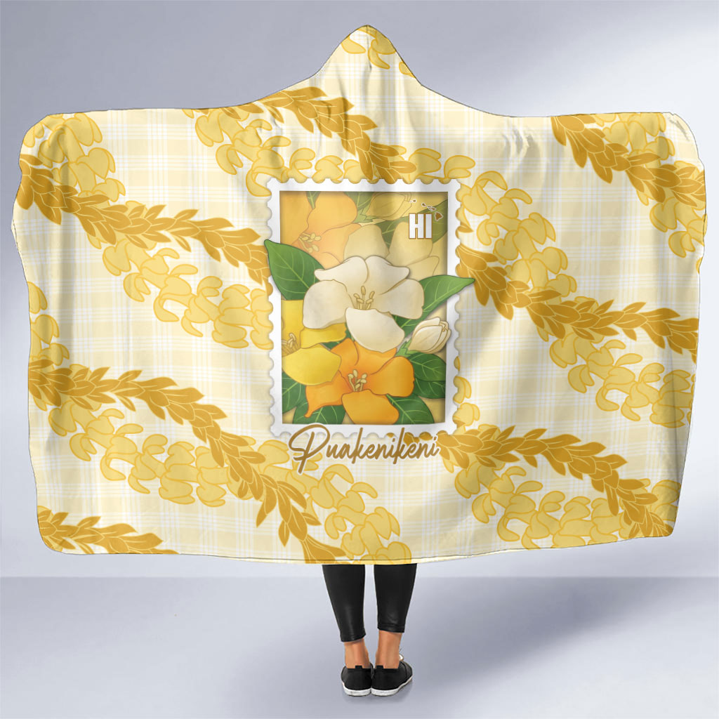 Aloha Hawaii Puakenikeni Hooded Blanket Hawaiian Lei Palaka Motifs Stylized Stamp
