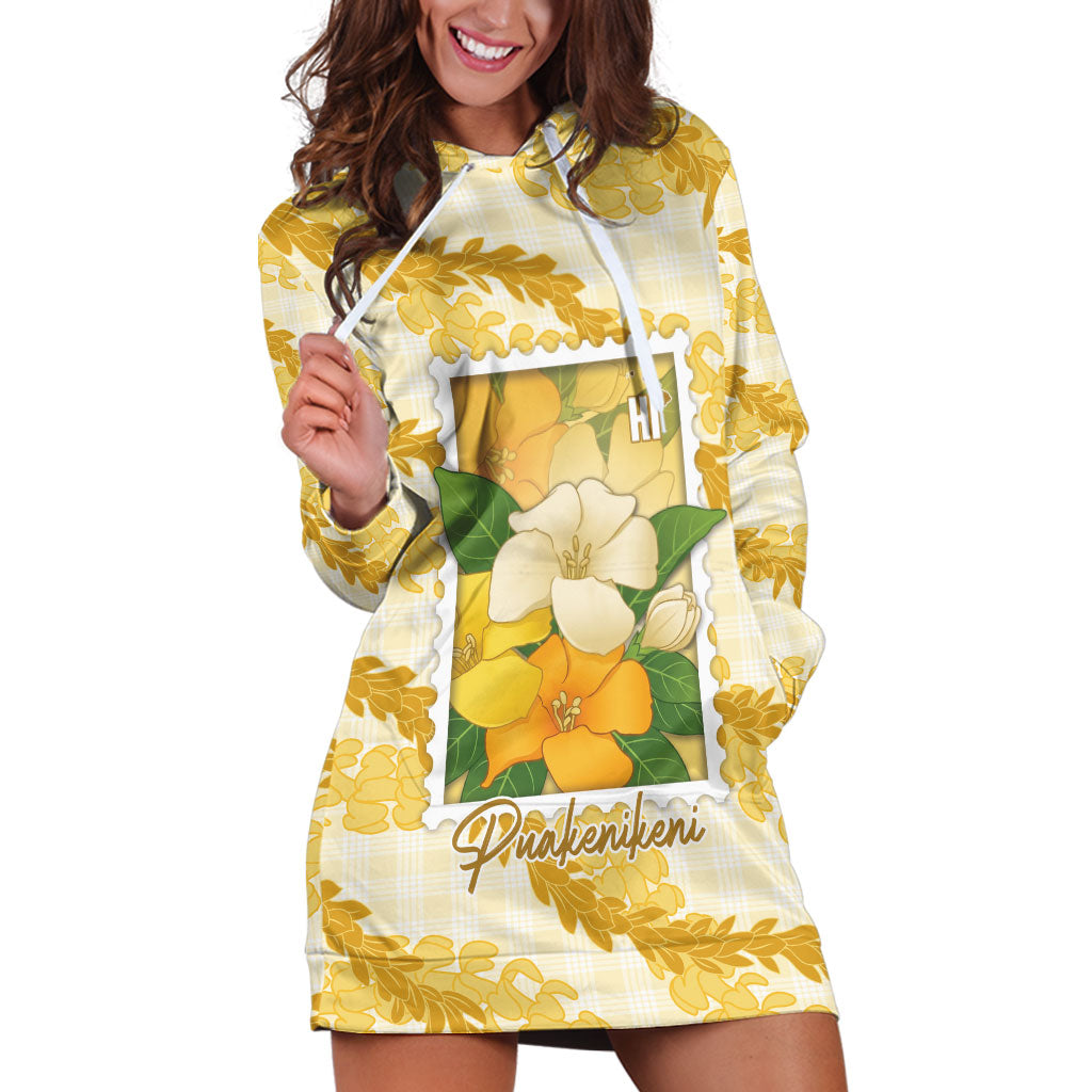 Aloha Hawaii Puakenikeni Hoodie Dress Hawaiian Lei Palaka Motifs Stylized Stamp
