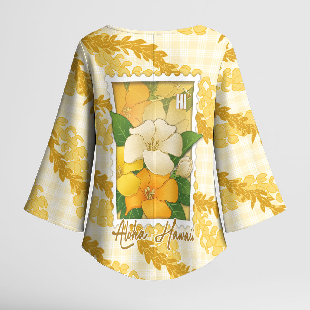 Aloha Hawaii Puakenikeni Kimono Sleeve Blouse Hawaiian Lei Palaka Motifs Stylized Stamp LT14 - Polynesian Pride