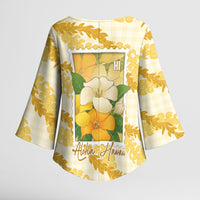 Aloha Hawaii Puakenikeni Kimono Sleeve Blouse Hawaiian Lei Palaka Motifs Stylized Stamp LT14 - Polynesian Pride