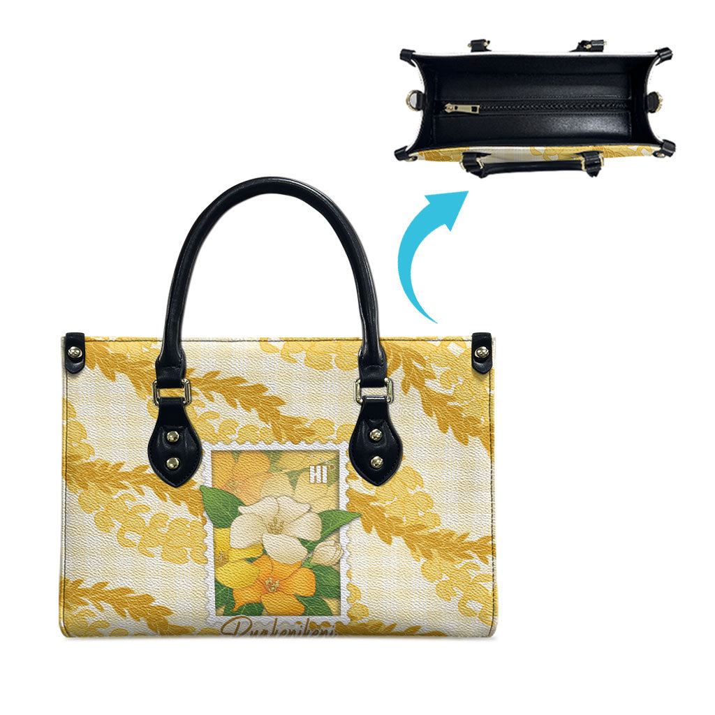 Aloha Hawaii Puakenikeni Leather Bag Hawaiian Lei Palaka Motifs Stylized Stamp LT14 - Polynesian Pride