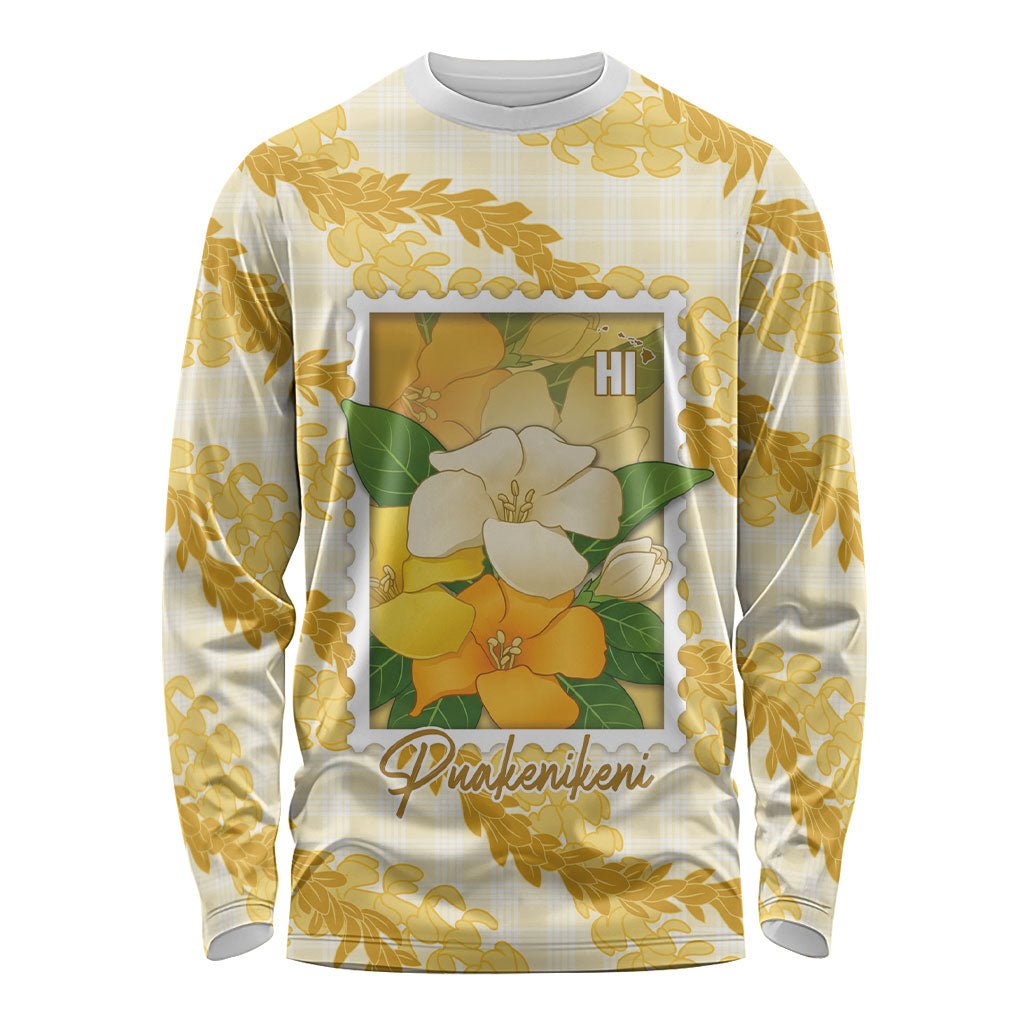 Aloha Hawaii Puakenikeni Long Sleeve Shirt Hawaiian Lei Palaka Motifs Stylized Stamp