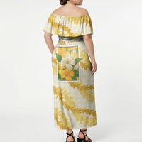 Aloha Hawaii Puakenikeni Off Shoulder Maxi Dress Hawaiian Lei Palaka Motifs Stylized Stamp LT14 - Polynesian Pride