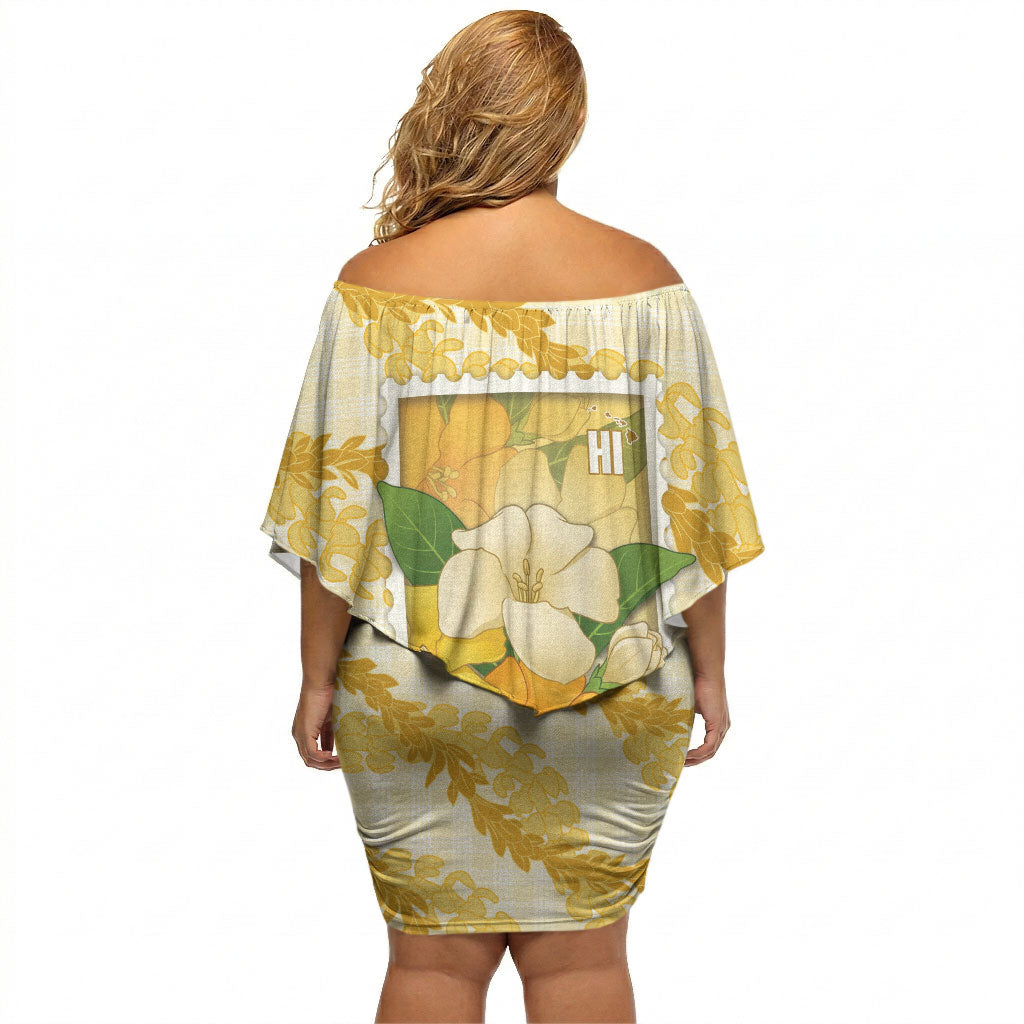 Aloha Hawaii Puakenikeni Off Shoulder Short Dress Hawaiian Lei Palaka Motifs Stylized Stamp LT14 - Polynesian Pride