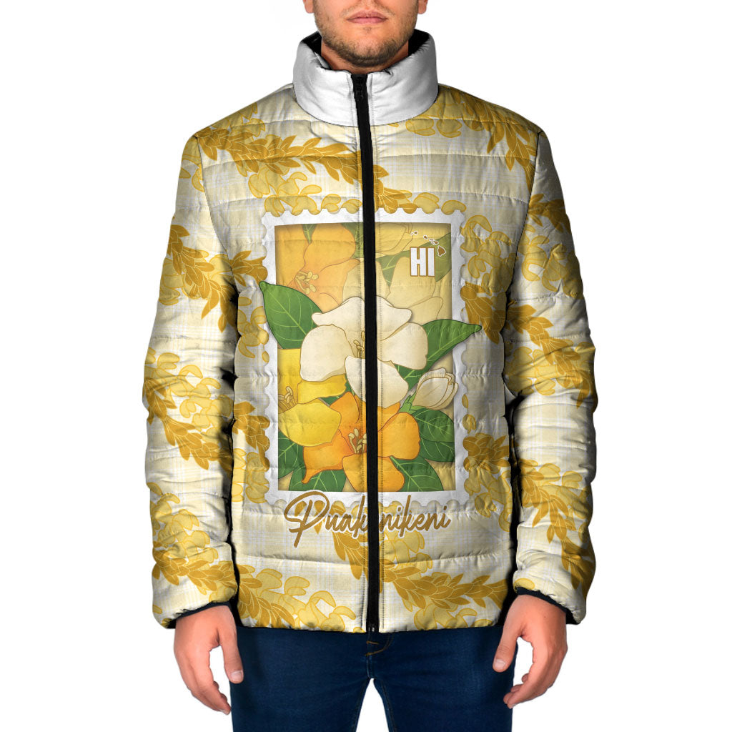Aloha Hawaii Puakenikeni Padded Jacket Hawaiian Lei Palaka Motifs Stylized Stamp