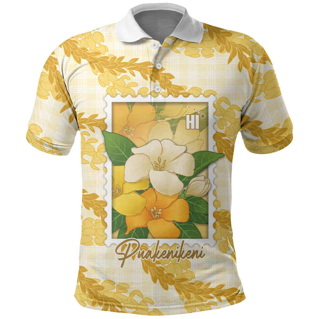 Aloha Hawaii Puakenikeni Polo Shirt Hawaiian Lei Palaka Motifs Stylized Stamp