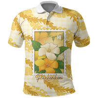 Aloha Hawaii Puakenikeni Polo Shirt Hawaiian Lei Palaka Motifs Stylized Stamp LT14 Yellow - Polynesian Pride