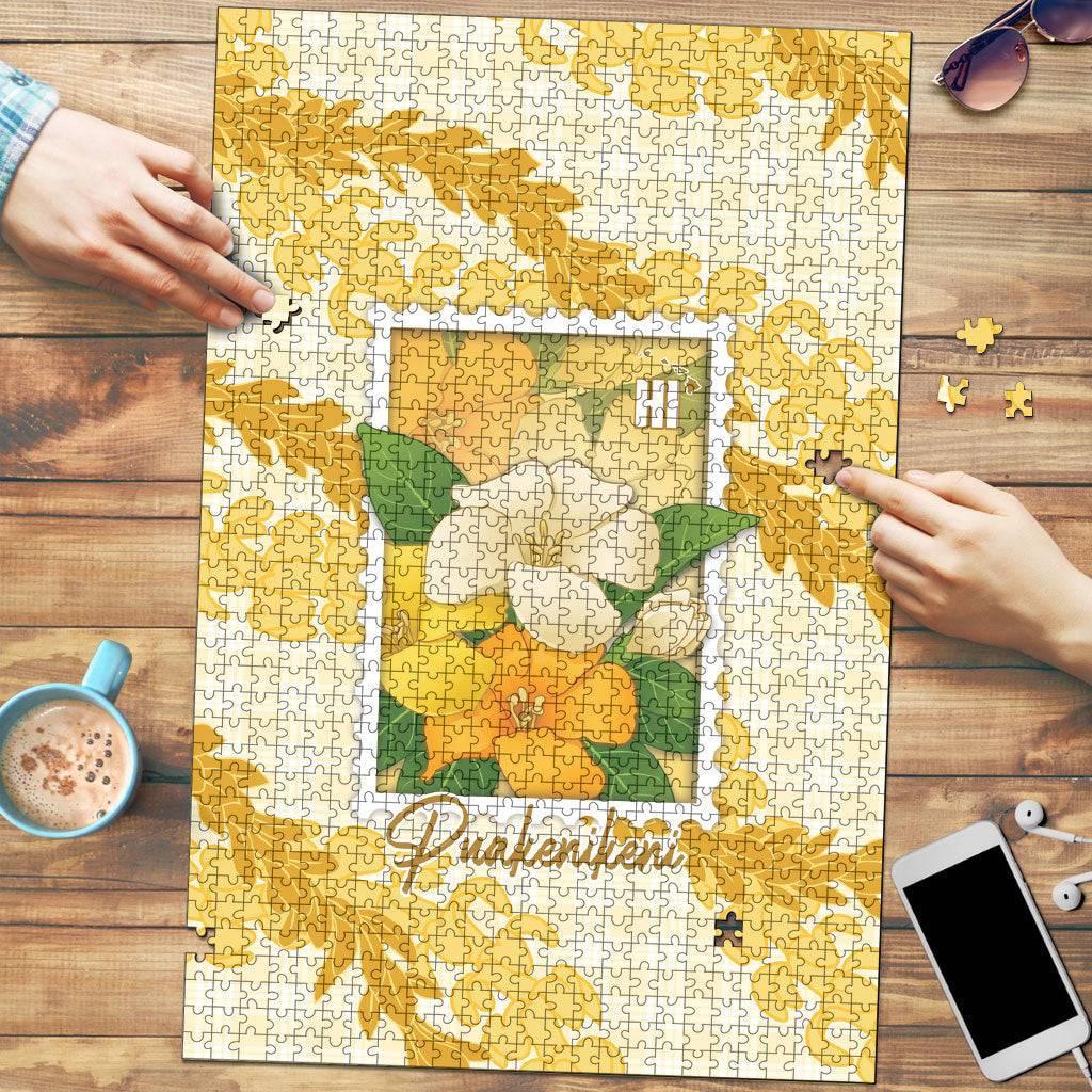 Aloha Hawaii Puakenikeni Puzzle Hawaiian Lei Palaka Motifs Stylized Stamp