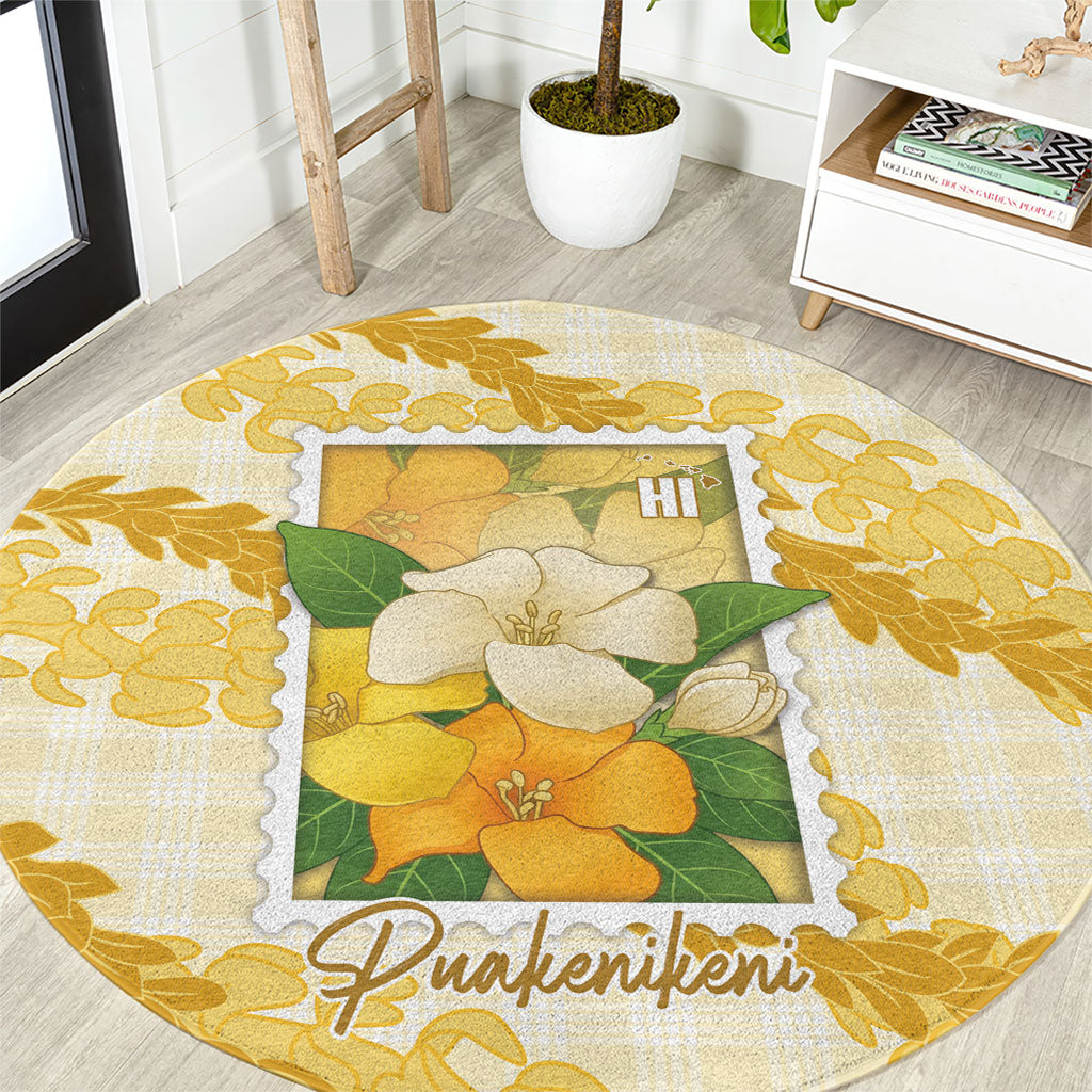 Aloha Hawaii Puakenikeni Round Carpet Hawaiian Lei Palaka Motifs Stylized Stamp