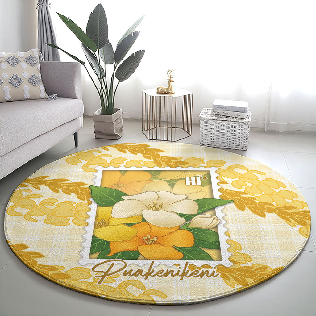 Aloha Hawaii Puakenikeni Round Carpet Hawaiian Lei Palaka Motifs Stylized Stamp LT14 - Polynesian Pride