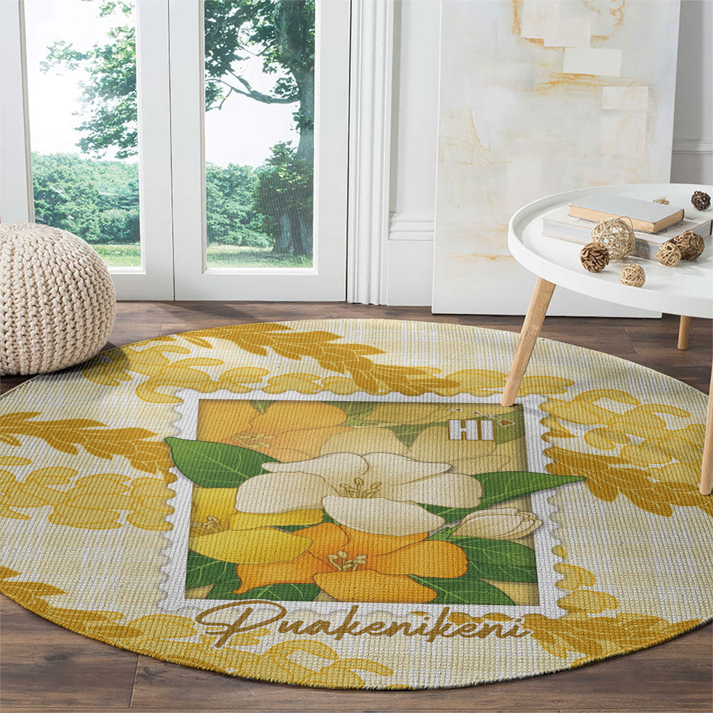 Aloha Hawaii Puakenikeni Round Carpet Hawaiian Lei Palaka Motifs Stylized Stamp LT14 - Polynesian Pride