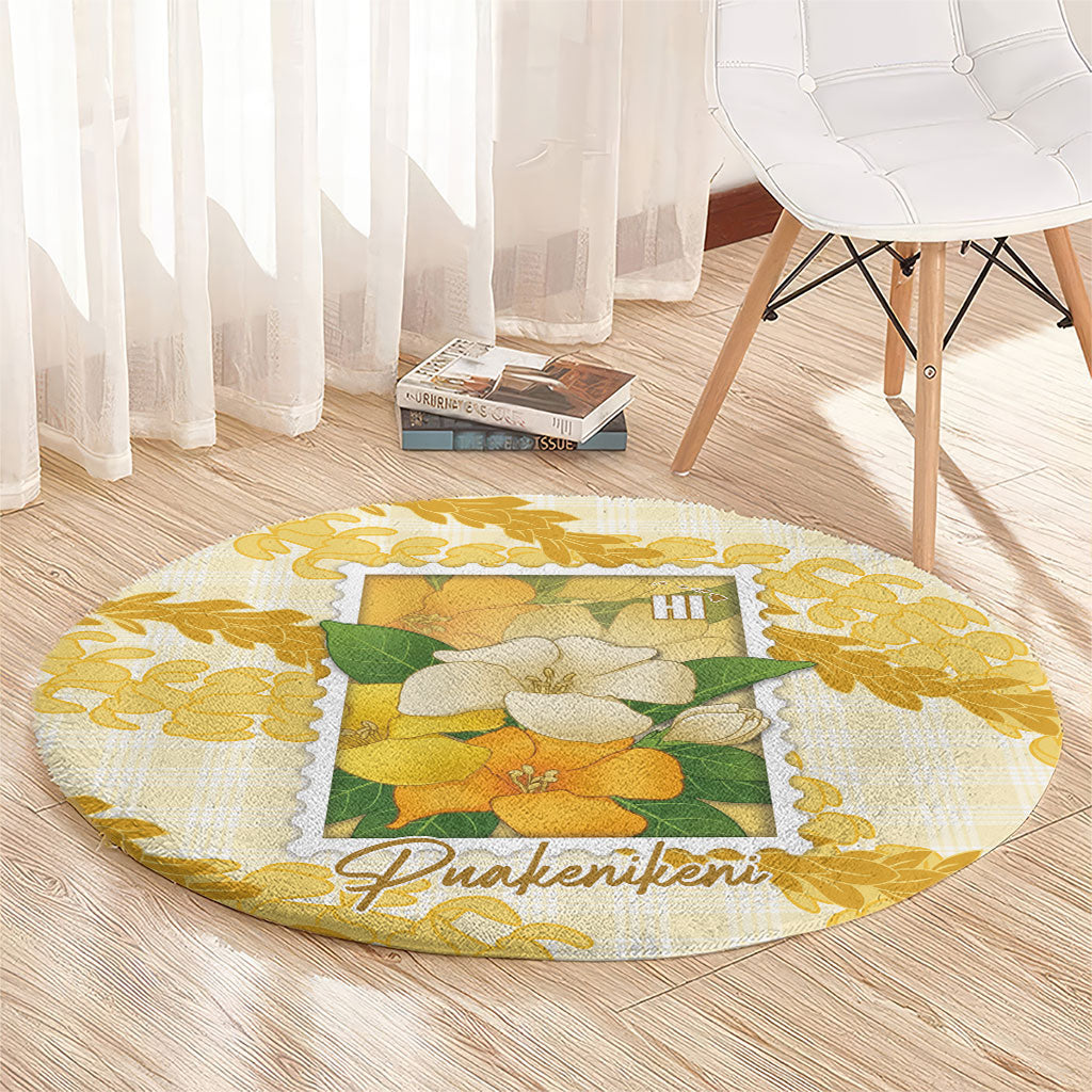 Aloha Hawaii Puakenikeni Round Carpet Hawaiian Lei Palaka Motifs Stylized Stamp LT14 - Polynesian Pride