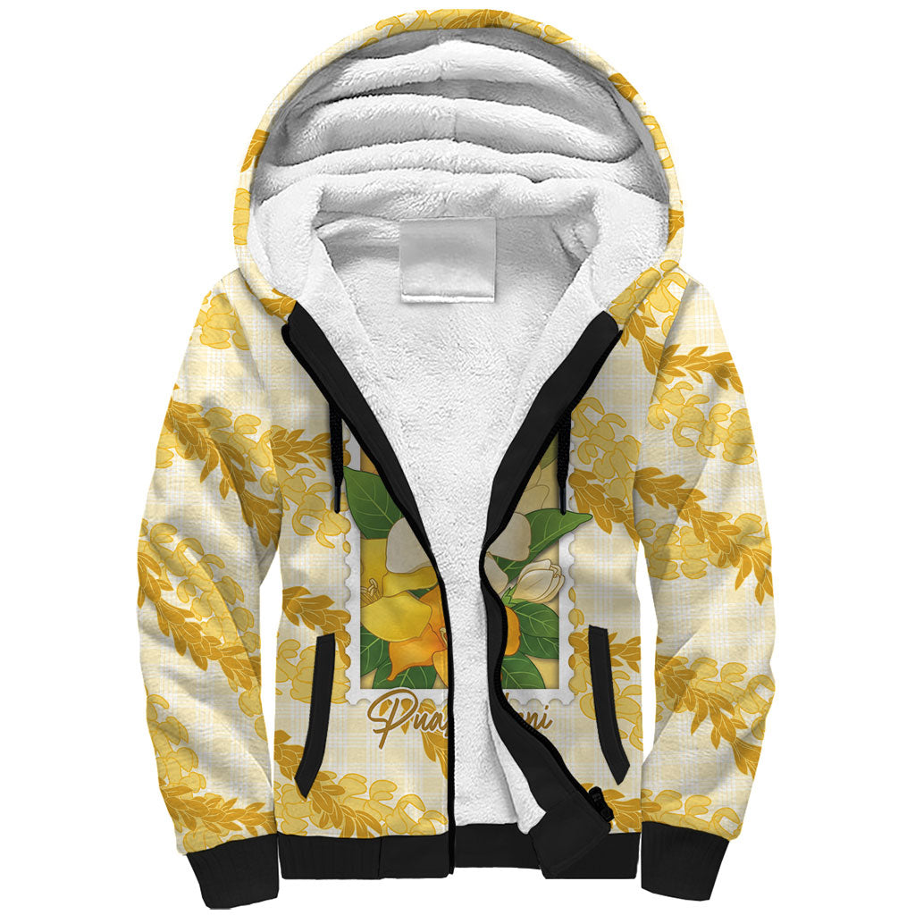Aloha Hawaii Puakenikeni Sherpa Hoodie Hawaiian Lei Palaka Motifs Stylized Stamp