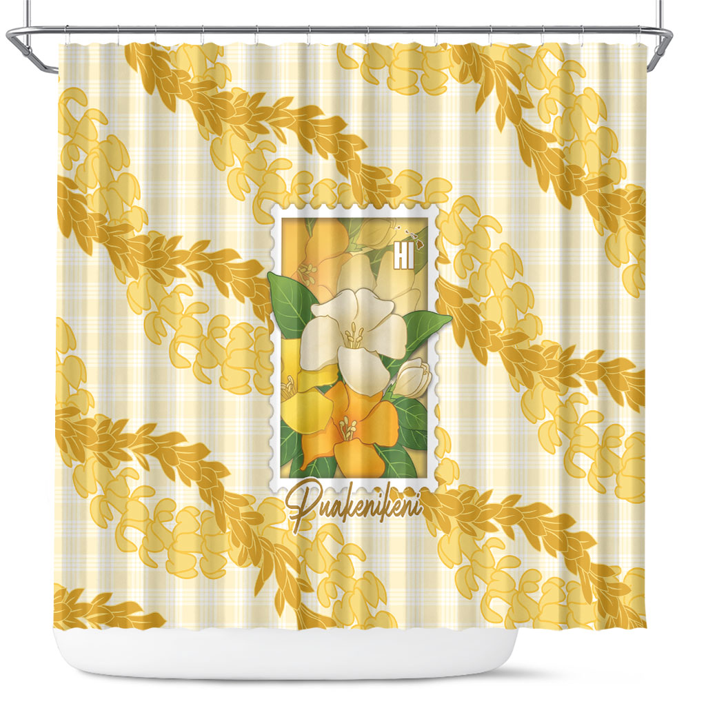 Aloha Hawaii Puakenikeni Shower Curtain Hawaiian Lei Palaka Motifs Stylized Stamp