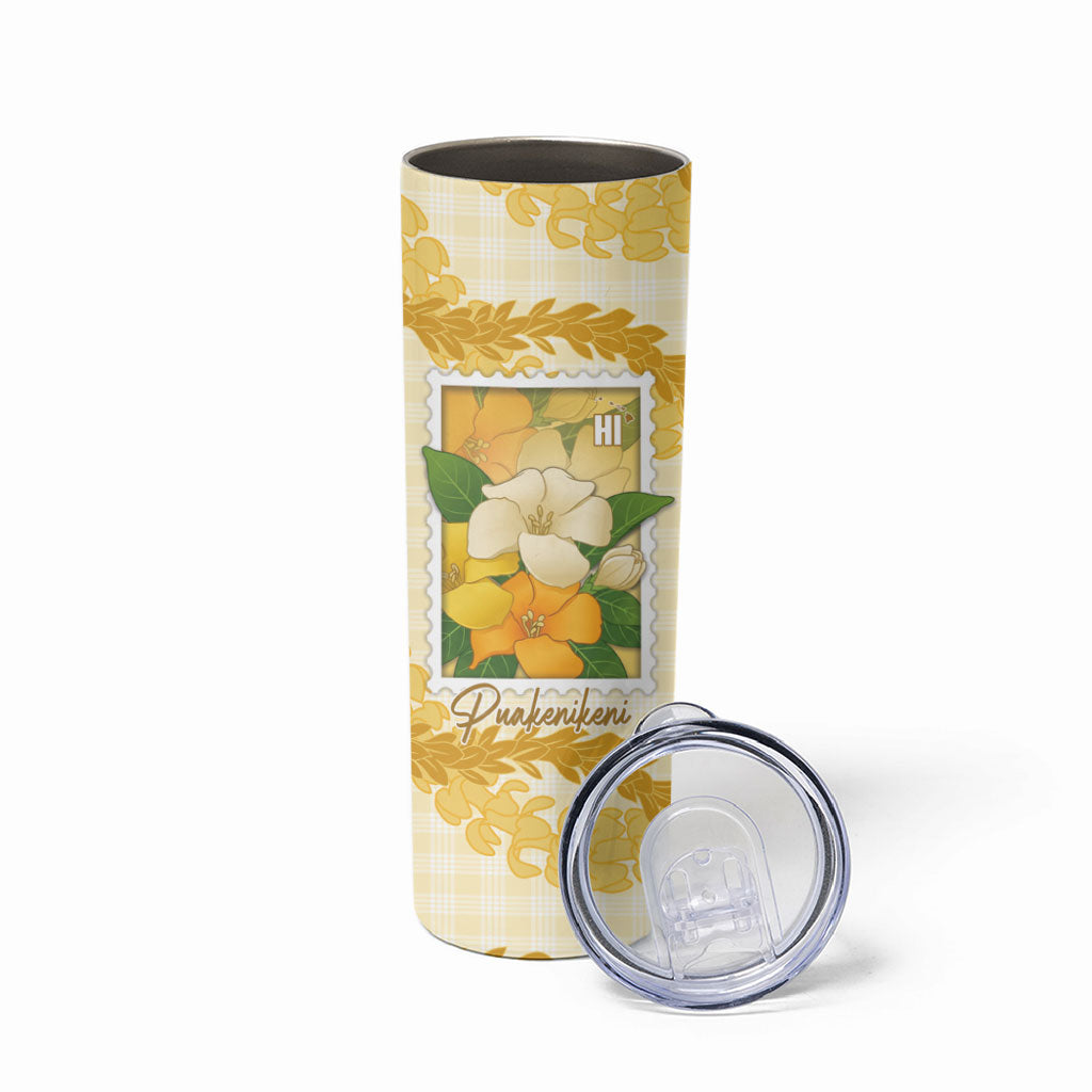 Aloha Hawaii Puakenikeni Skinny Tumbler Hawaiian Lei Palaka Motifs Stylized Stamp LT14 - Polynesian Pride
