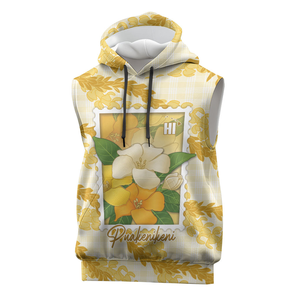 Aloha Hawaii Puakenikeni Sleeveless Hoodie Hawaiian Lei Palaka Motifs Stylized Stamp