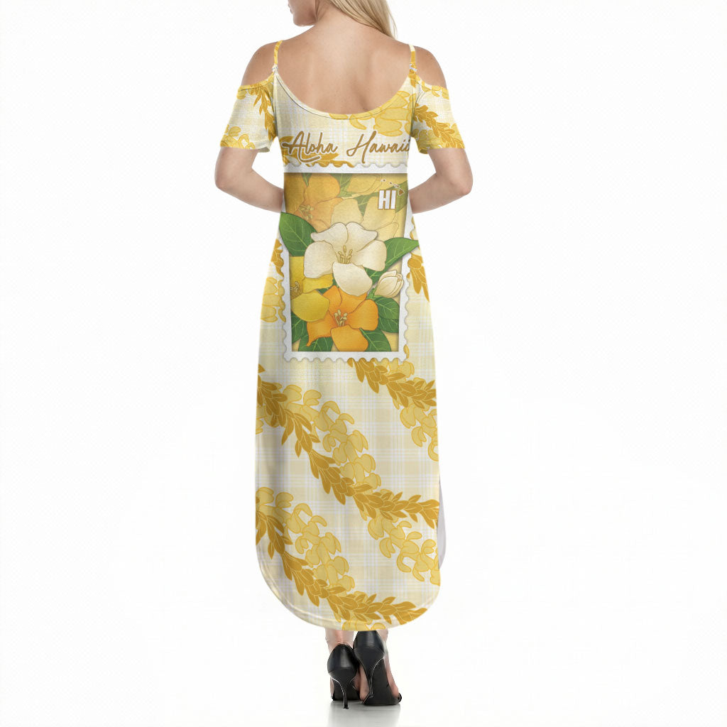 Aloha Hawaii Puakenikeni Summer Maxi Dress Hawaiian Lei Palaka Motifs Stylized Stamp LT14 - Polynesian Pride
