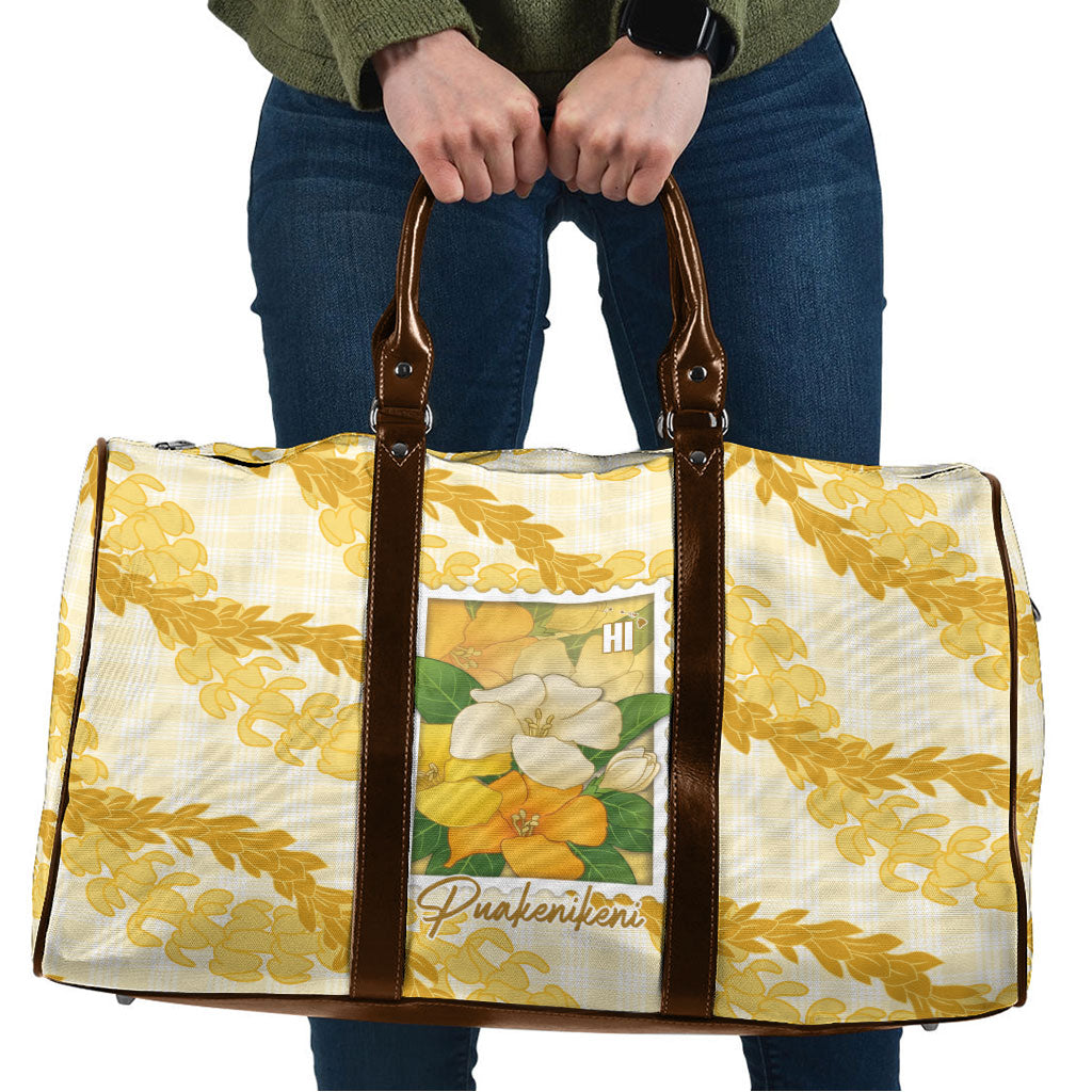 Aloha Hawaii Puakenikeni Travel Bag Hawaiian Lei Palaka Motifs Stylized Stamp