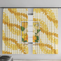 Aloha Hawaii Puakenikeni Window Curtain Hawaiian Lei Palaka Motifs Stylized Stamp LT14 With Hooks Yellow - Polynesian Pride