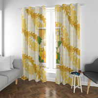 Aloha Hawaii Puakenikeni Window Curtain Hawaiian Lei Palaka Motifs Stylized Stamp LT14 With Grommets Yellow - Polynesian Pride